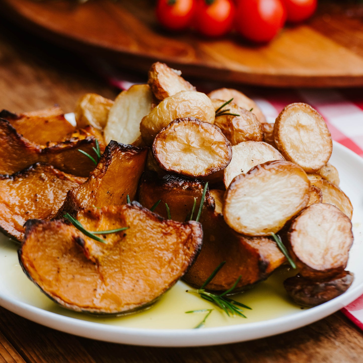 
                  
                    Roast potatoes and pumpkin
                  
                